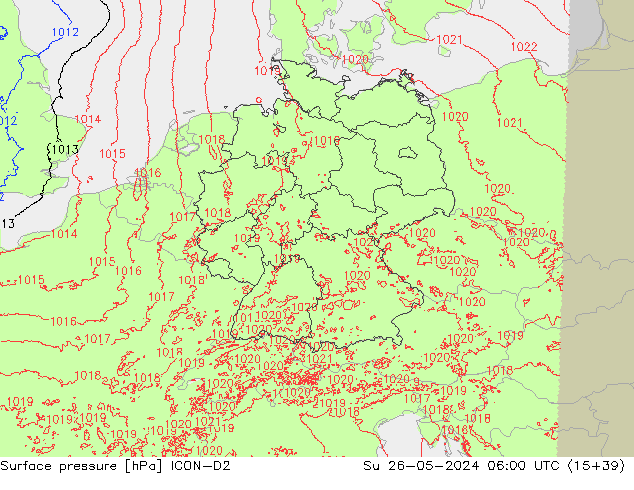 Atmosférický tlak ICON-D2 Ne 26.05.2024 06 UTC