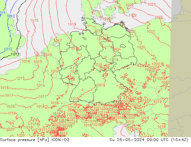 Surface pressure ICON-D2 Su 26.05.2024 09 UTC