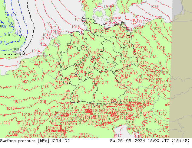Atmosférický tlak ICON-D2 Ne 26.05.2024 15 UTC