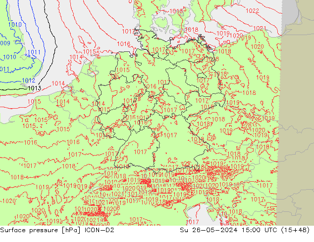 Surface pressure ICON-D2 Su 26.05.2024 15 UTC