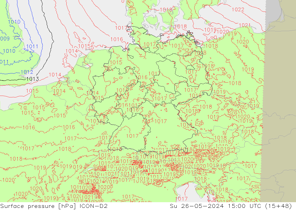 pressão do solo ICON-D2 Dom 26.05.2024 15 UTC