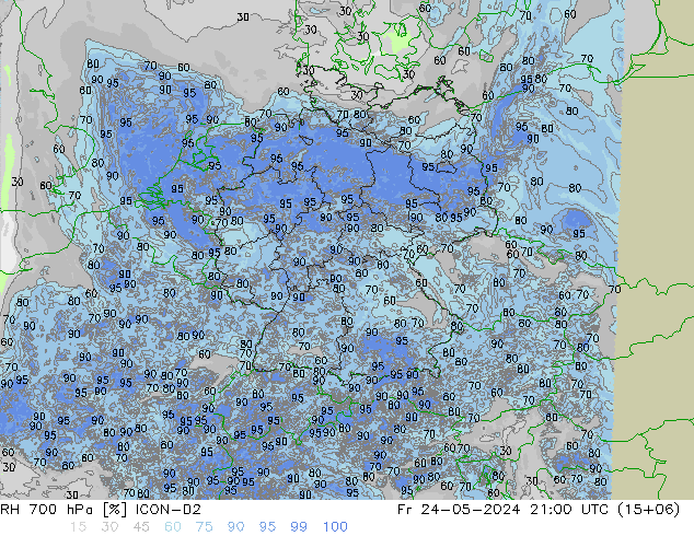 RH 700 hPa ICON-D2 Fr 24.05.2024 21 UTC