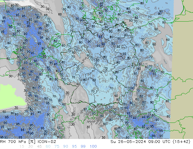 RH 700 hPa ICON-D2 Su 26.05.2024 09 UTC