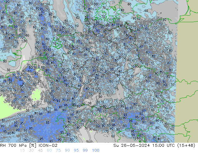 RH 700 гПа ICON-D2 Вс 26.05.2024 15 UTC