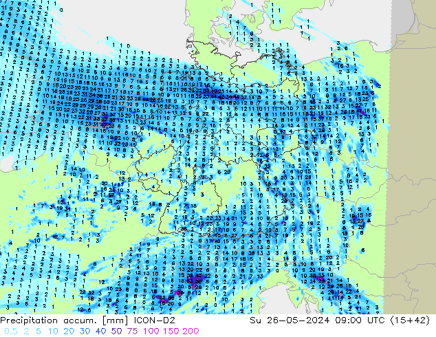 Precipitation accum. ICON-D2 Вс 26.05.2024 09 UTC