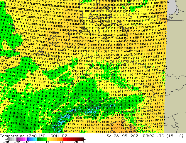 Temperatuurkaart (2m) ICON-D2 za 25.05.2024 03 UTC