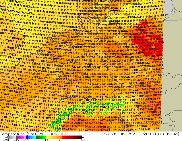 Temperature (2m) ICON-D2 Su 26.05.2024 15 UTC