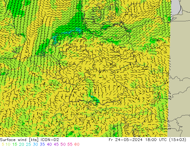 风 10 米 ICON-D2 星期五 24.05.2024 18 UTC