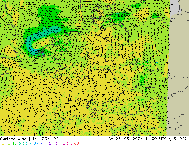 Surface wind ICON-D2 So 25.05.2024 11 UTC