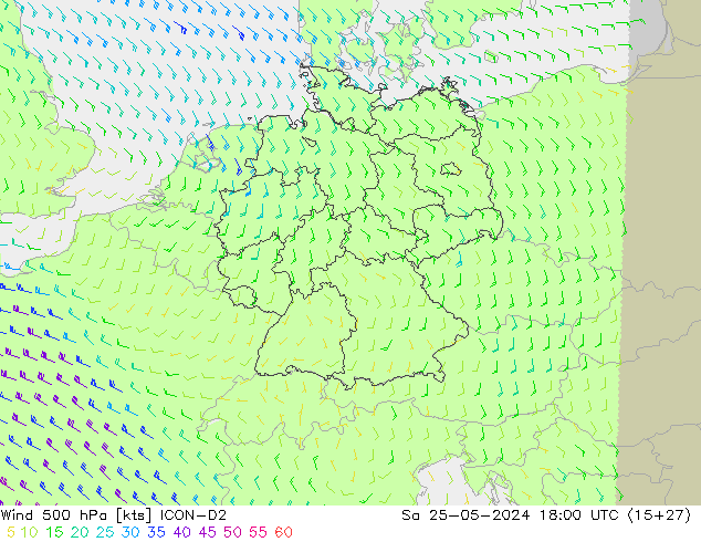 Vent 500 hPa ICON-D2 sam 25.05.2024 18 UTC