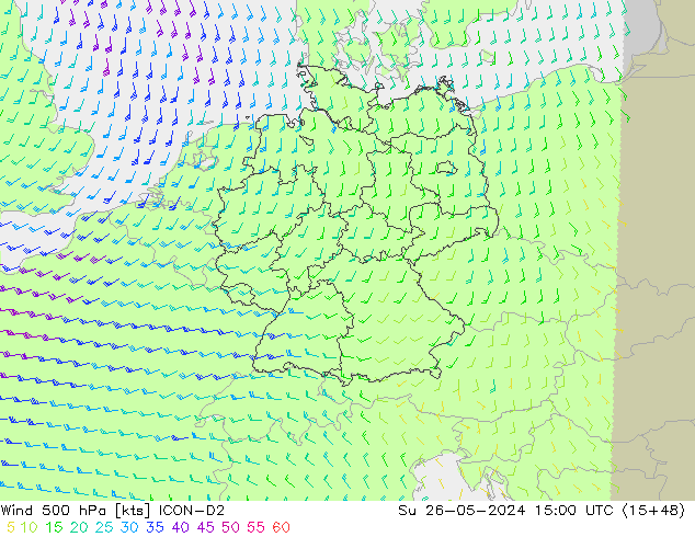 Wind 500 hPa ICON-D2 Su 26.05.2024 15 UTC