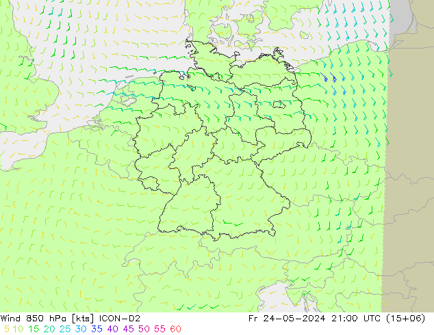 Wind 850 hPa ICON-D2 vr 24.05.2024 21 UTC