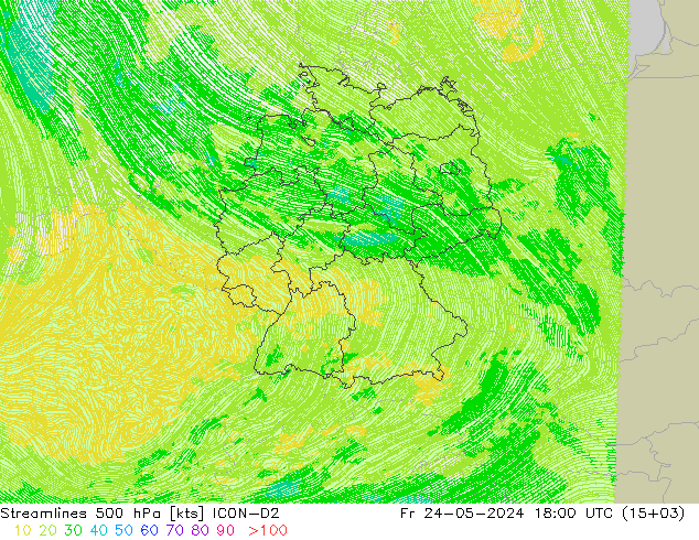 Linea di flusso 500 hPa ICON-D2 ven 24.05.2024 18 UTC