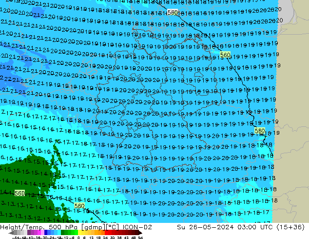 Height/Temp. 500 hPa ICON-D2 Su 26.05.2024 03 UTC