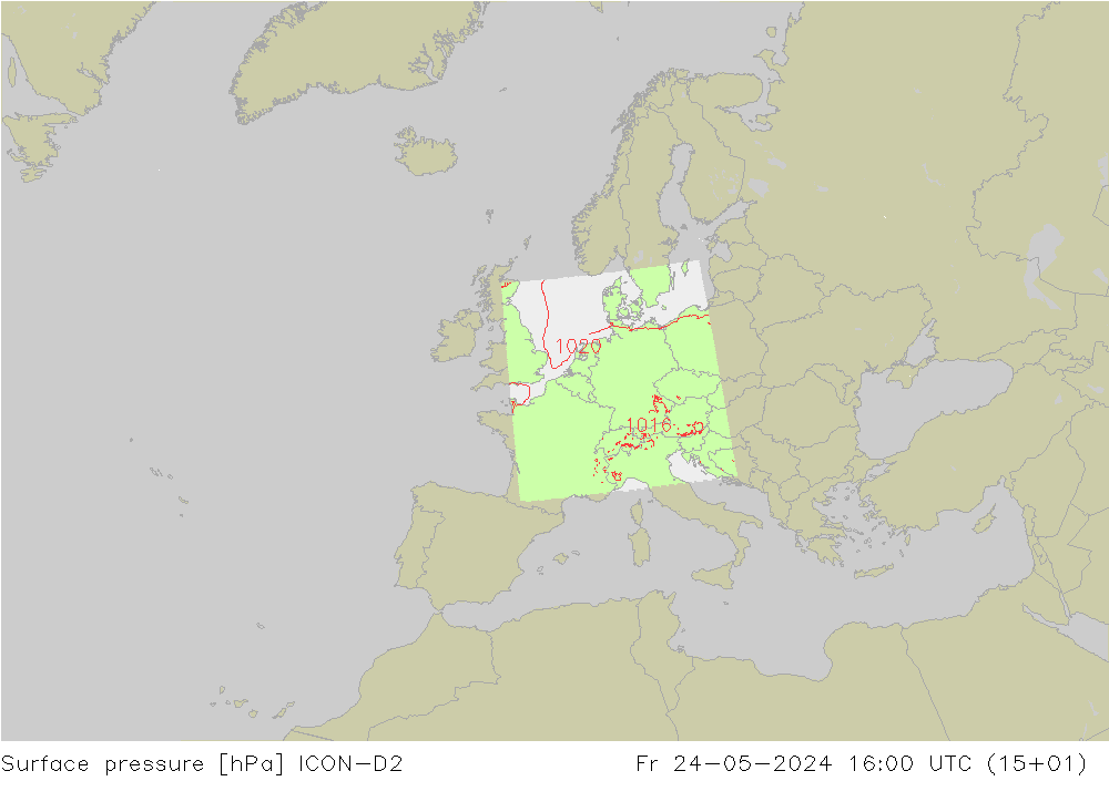 Surface pressure ICON-D2 Fr 24.05.2024 16 UTC