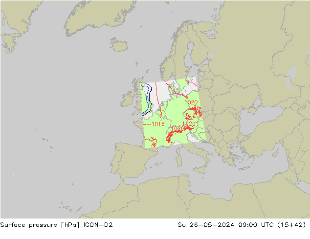 Surface pressure ICON-D2 Su 26.05.2024 09 UTC