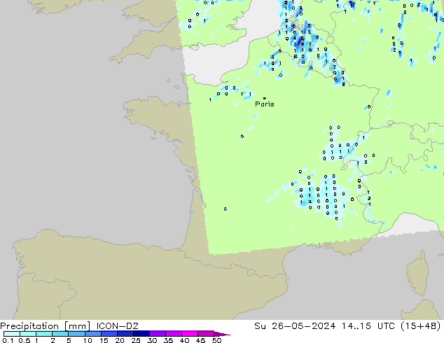 Precipitation ICON-D2 Su 26.05.2024 15 UTC