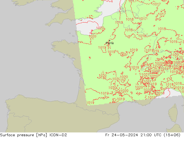 Luchtdruk (Grond) ICON-D2 vr 24.05.2024 21 UTC