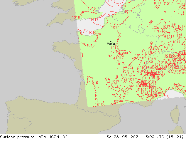 pressão do solo ICON-D2 Sáb 25.05.2024 15 UTC