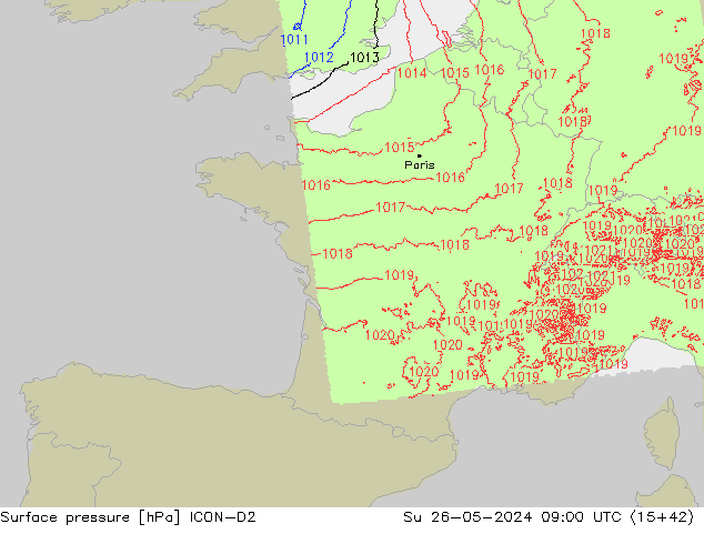 ciśnienie ICON-D2 nie. 26.05.2024 09 UTC