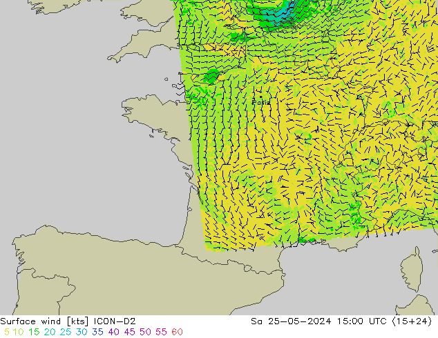 Rüzgar 10 m ICON-D2 Cts 25.05.2024 15 UTC