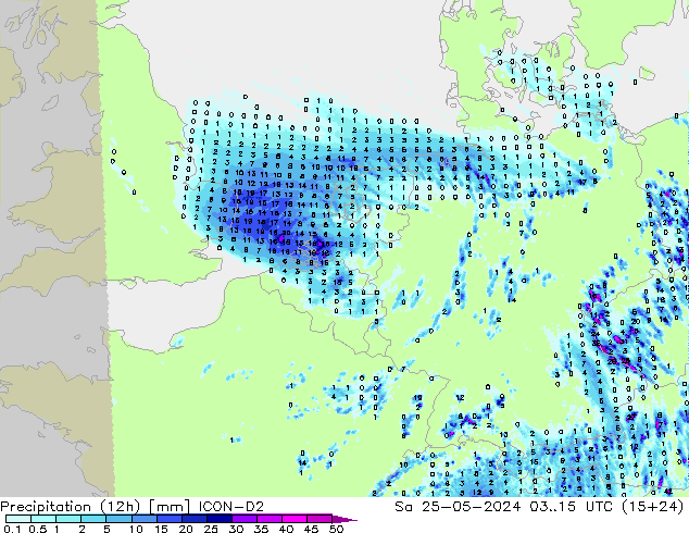 Yağış (12h) ICON-D2 Cts 25.05.2024 15 UTC