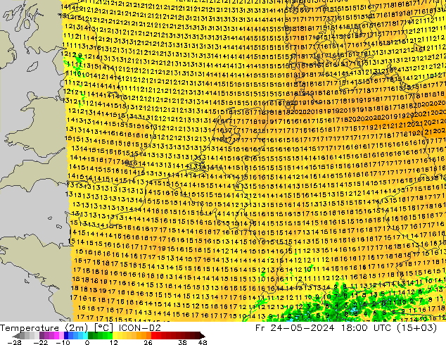 Temperature (2m) ICON-D2 Fr 24.05.2024 18 UTC