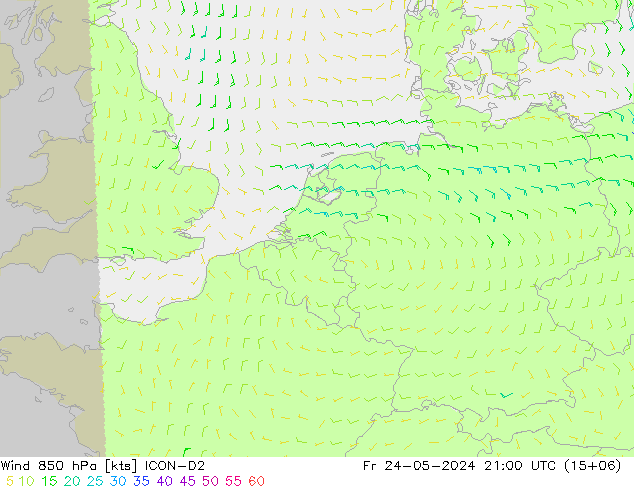 Vent 850 hPa ICON-D2 ven 24.05.2024 21 UTC