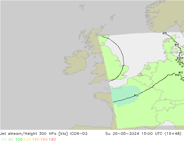 Jet stream ICON-D2 Dom 26.05.2024 15 UTC