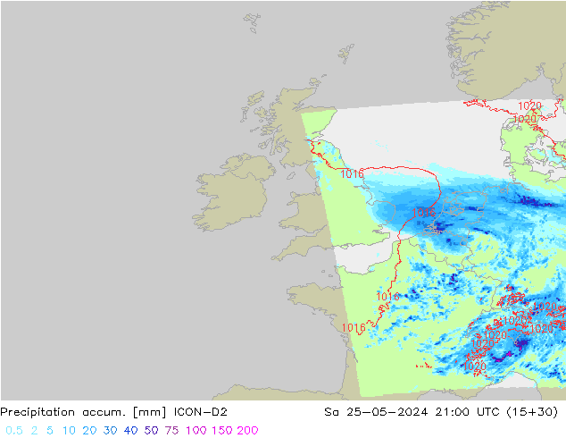 Precipitation accum. ICON-D2 Sáb 25.05.2024 21 UTC