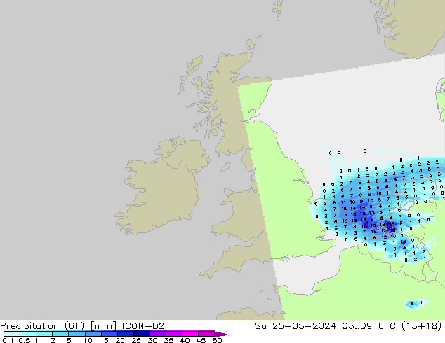Precipitation (6h) ICON-D2 Sa 25.05.2024 09 UTC