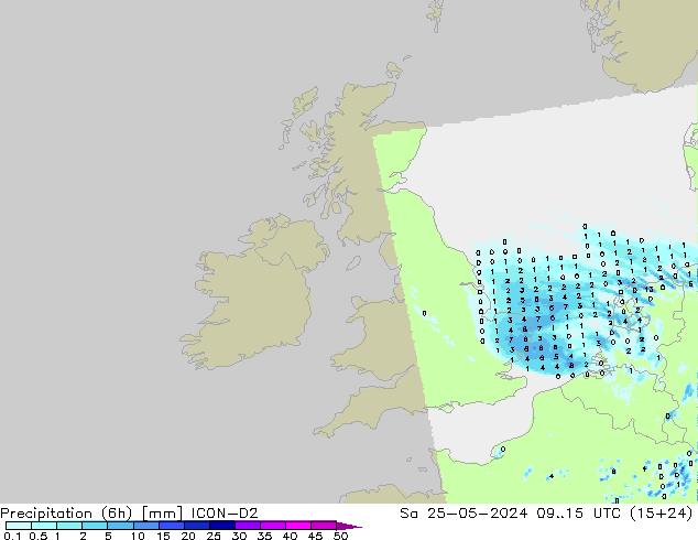 Precipitação (6h) ICON-D2 Sáb 25.05.2024 15 UTC