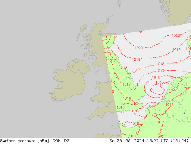 Atmosférický tlak ICON-D2 So 25.05.2024 15 UTC