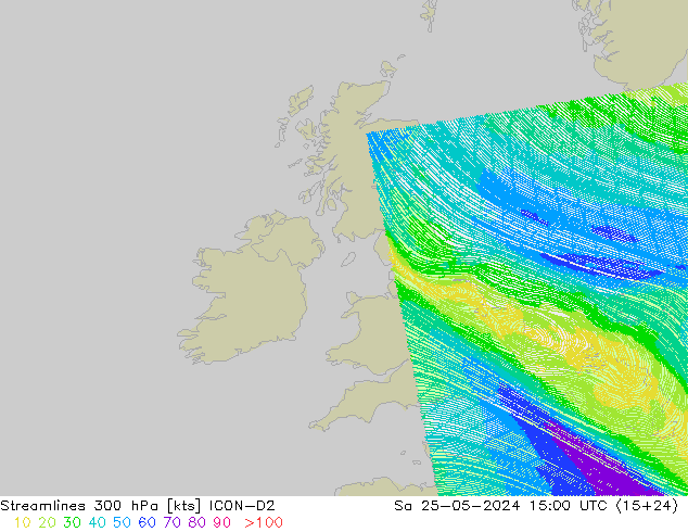 Streamlines 300 hPa ICON-D2 So 25.05.2024 15 UTC