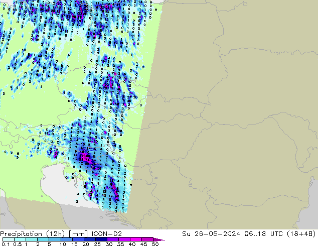 Precipitation (12h) ICON-D2 Ne 26.05.2024 18 UTC