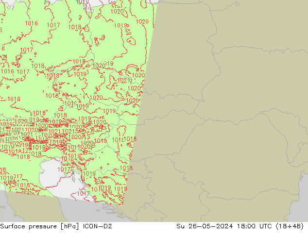 Yer basıncı ICON-D2 Paz 26.05.2024 18 UTC