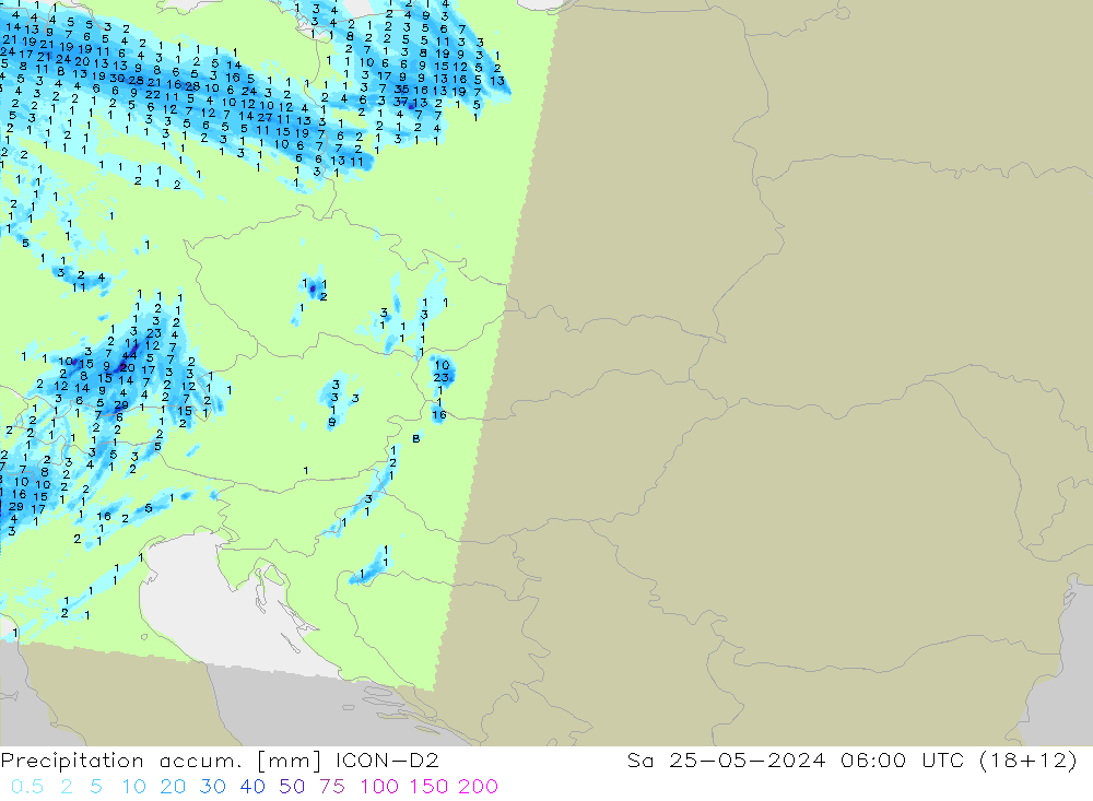 Precipitation accum. ICON-D2 so. 25.05.2024 06 UTC