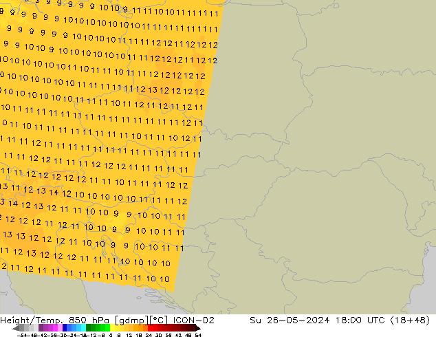 Height/Temp. 850 hPa ICON-D2 Ne 26.05.2024 18 UTC