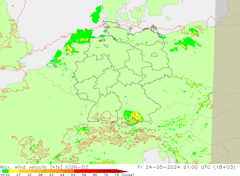 Max. wind velocity ICON-D2 pt. 24.05.2024 21 UTC