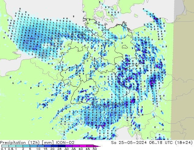 Nied. akkumuliert (12Std) ICON-D2 Sa 25.05.2024 18 UTC