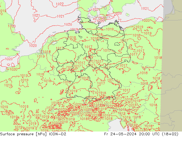 Luchtdruk (Grond) ICON-D2 vr 24.05.2024 20 UTC