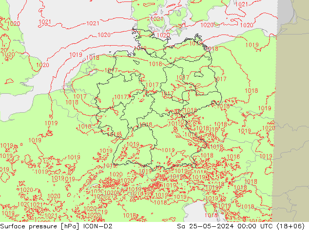 Surface pressure ICON-D2 Sa 25.05.2024 00 UTC