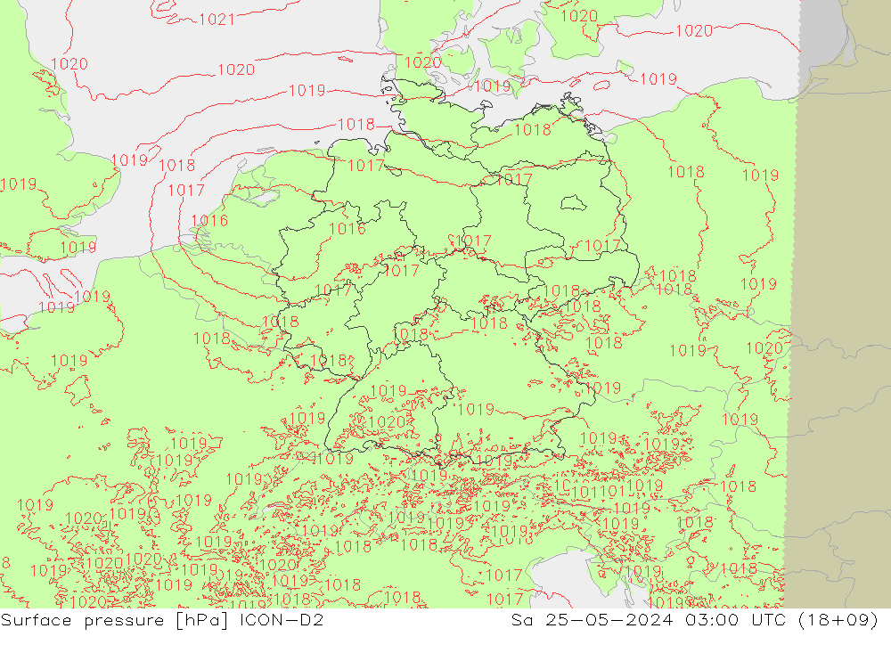 Atmosférický tlak ICON-D2 So 25.05.2024 03 UTC