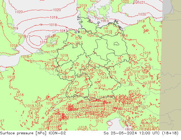 Surface pressure ICON-D2 Sa 25.05.2024 12 UTC