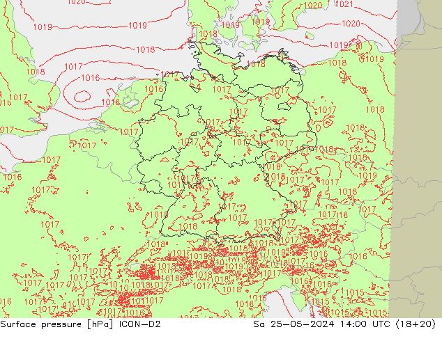 приземное давление ICON-D2 сб 25.05.2024 14 UTC