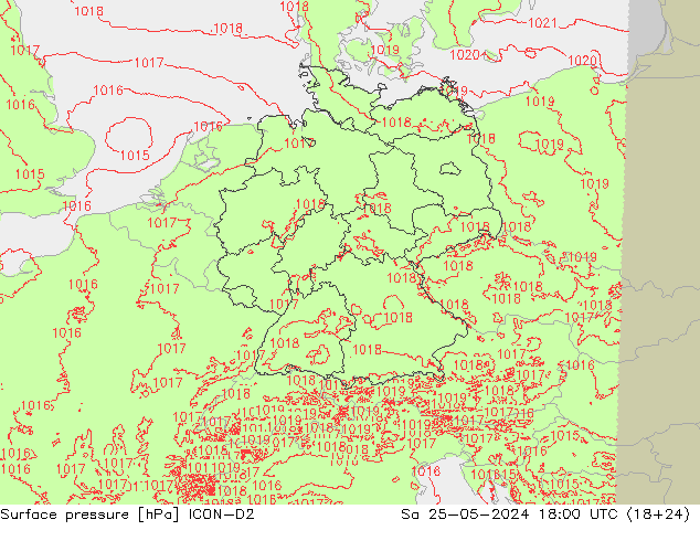 Atmosférický tlak ICON-D2 So 25.05.2024 18 UTC