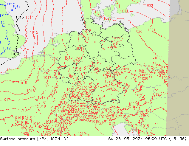 Atmosférický tlak ICON-D2 Ne 26.05.2024 06 UTC