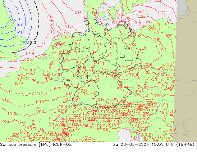 Atmosférický tlak ICON-D2 Ne 26.05.2024 18 UTC
