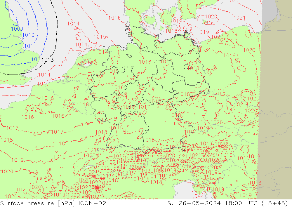 Atmosférický tlak ICON-D2 Ne 26.05.2024 18 UTC