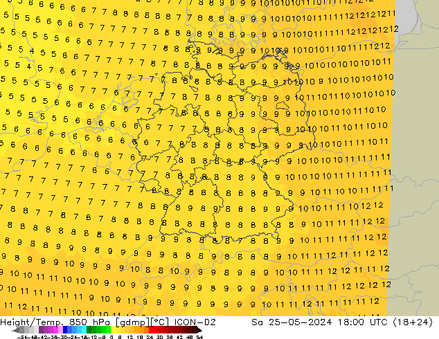 Yükseklik/Sıc. 850 hPa ICON-D2 Cts 25.05.2024 18 UTC